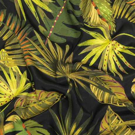 Viscose Crepe Print - Black and Green Palm Leaves - Mood Exclusive Tangled Thicket