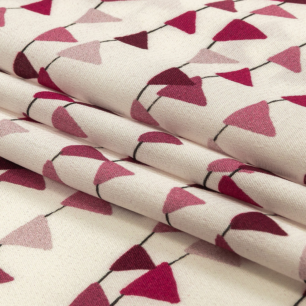 Sustainable Viscose Woven Print - White and Purple Triangle Strands - Mood Exclusive Pennant Party