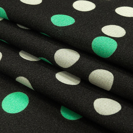 Viscose Crepe Print - Black, Mint Green and White Polka Dots - Mood Exclusive Big Spender