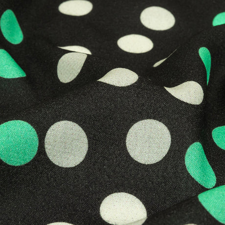 Viscose Crepe Print - Black, Mint Green and White Polka Dots - Mood Exclusive Big Spender