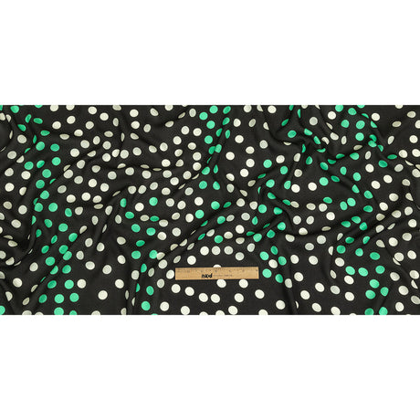 Viscose Crepe Print - Black, Mint Green and White Polka Dots - Mood Exclusive Big Spender