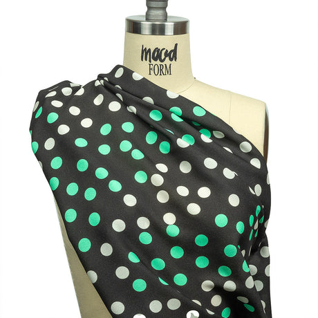 Viscose Crepe Print - Black, Mint Green and White Polka Dots - Mood Exclusive Big Spender