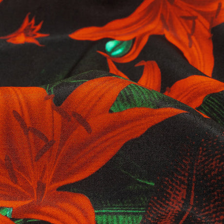 Viscose Crepe Print - Red, Black and Green Floral - Mood Exclusive Luminescent Lilies