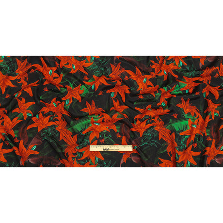 Viscose Crepe Print - Red, Black and Green Floral - Mood Exclusive Luminescent Lilies