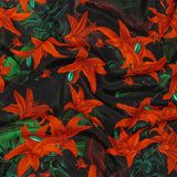 Viscose Crepe Print - Red, Black and Green Floral - Mood Exclusive Luminescent Lilies