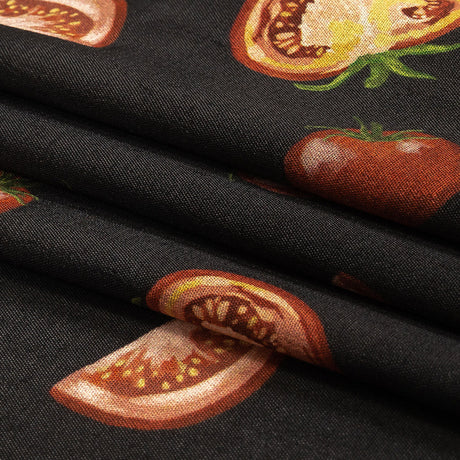 Sustainable Viscose Woven Print - Jet Set Black and Red Tomatoes - Mood Exclusive Homegrown Haute Couture