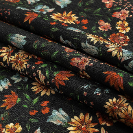 Sustainable Viscose Crepe Print - Black, Light Blue and Yellow Floral - Mood Exclusive Night Air