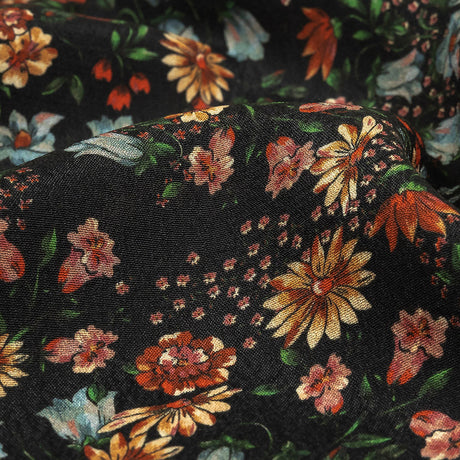 Sustainable Viscose Crepe Print - Black, Light Blue and Yellow Floral - Mood Exclusive Night Air