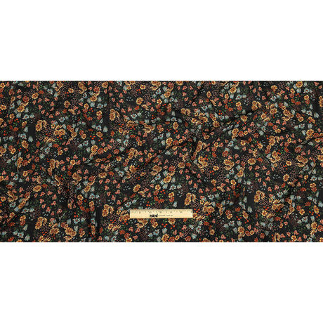 Sustainable Viscose Crepe Print - Black, Light Blue and Yellow Floral - Mood Exclusive Night Air