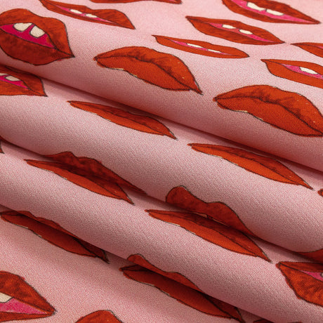 Stretch Polyester Woven Print - Pink and Red Lips - Mood Exclusive Mouthing Off