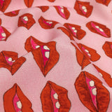 Stretch Polyester Woven Print - Pink and Red Lips - Mood Exclusive Mouthing Off