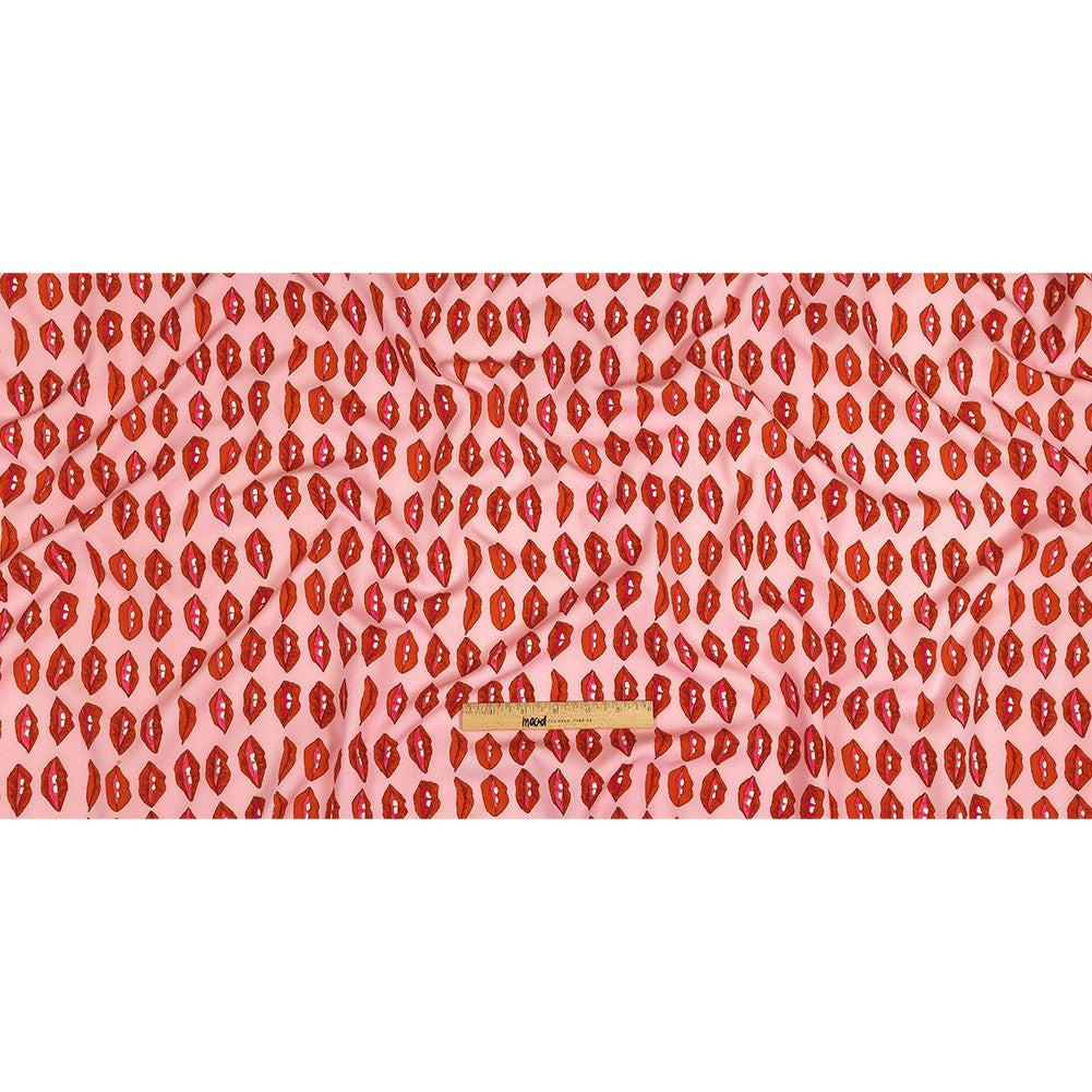 Stretch Polyester Woven Print - Pink and Red Lips - Mood Exclusive Mouthing Off