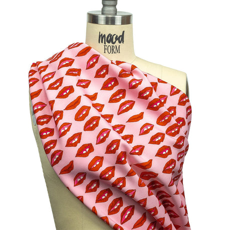 Stretch Polyester Woven Print - Pink and Red Lips - Mood Exclusive Mouthing Off