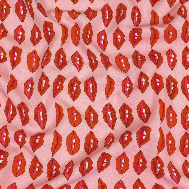 Stretch Polyester Woven Print - Pink and Red Lips - Mood Exclusive Mouthing Off