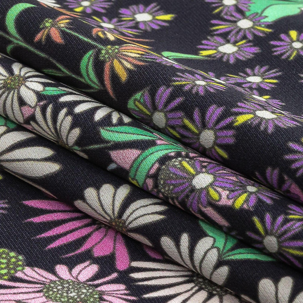 Fluid Polyester Twill Print - Green, Pink and Purple Floral - Mood Exclusive Daisy Destination