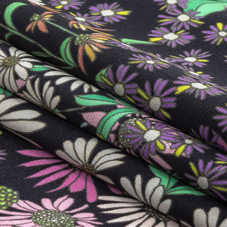 Fluid Polyester Twill Print - Green, Pink and Purple Floral - Mood Exclusive Daisy Destination