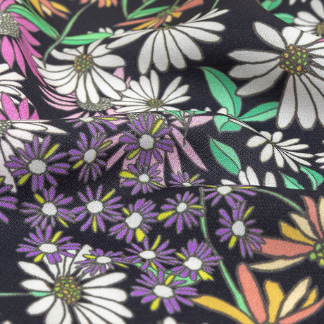 Fluid Polyester Twill Print - Green, Pink and Purple Floral - Mood Exclusive Daisy Destination