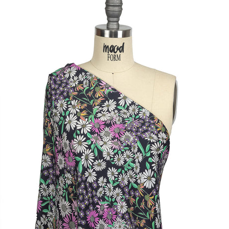 Fluid Polyester Twill Print - Green, Pink and Purple Floral - Mood Exclusive Daisy Destination