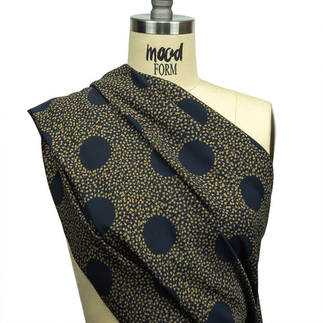 Stretch Polyester Twill Print - Navy Polka Dots in Leaves - Mood Exclusive Tangled Topiary