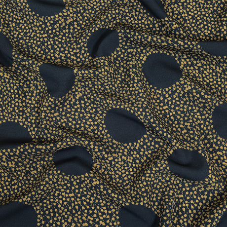 Stretch Polyester Twill Print - Navy Polka Dots in Leaves - Mood Exclusive Tangled Topiary
