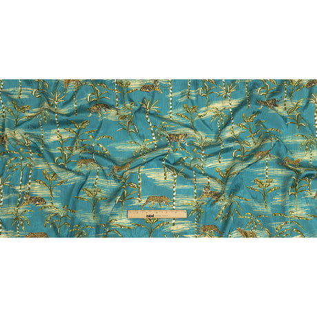 Crinkled Leafy Polyester Jacquard Print - Blue and Green Savannah Cats - Mood Exclusive Cerrado