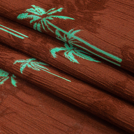 Crinkled Leafy Polyester Jacquard Print - Picante and Green Palm Trees - Mood Exclusive Palm Reading