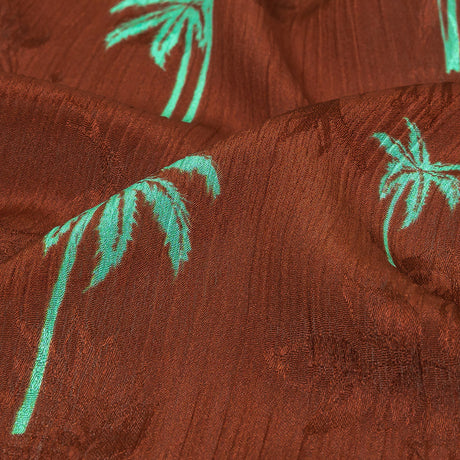 Crinkled Leafy Polyester Jacquard Print - Picante and Green Palm Trees - Mood Exclusive Palm Reading