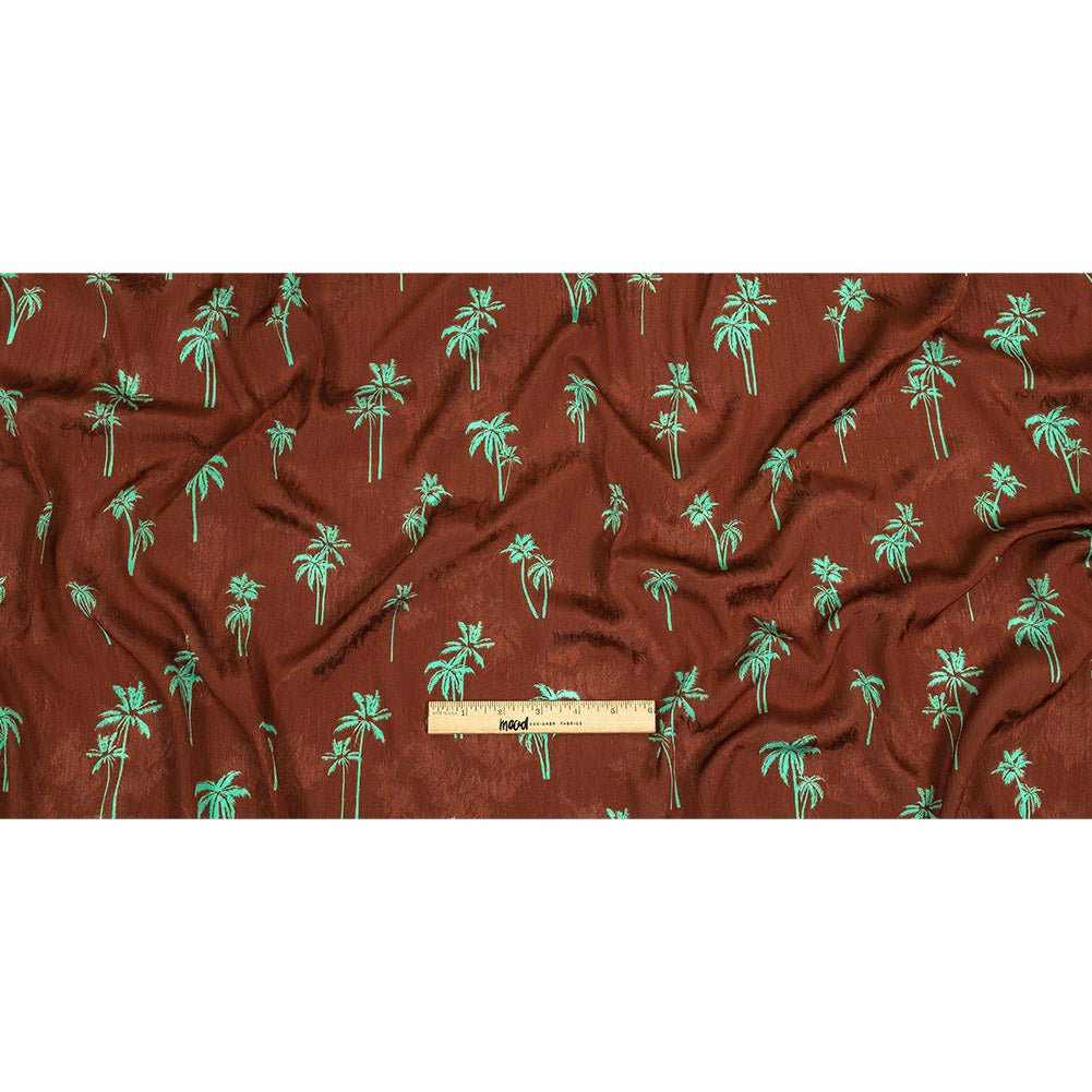Crinkled Leafy Polyester Jacquard Print - Picante and Green Palm Trees - Mood Exclusive Palm Reading