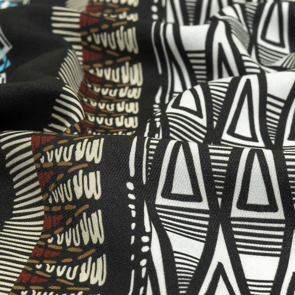 Fluid Polyester Twill Print - Blue and White Geometric Stripes - Mood Exclusive Hypatia