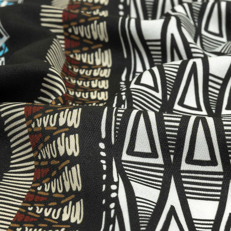 Fluid Polyester Twill Print - Blue and White Geometric Stripes - Mood Exclusive Hypatia