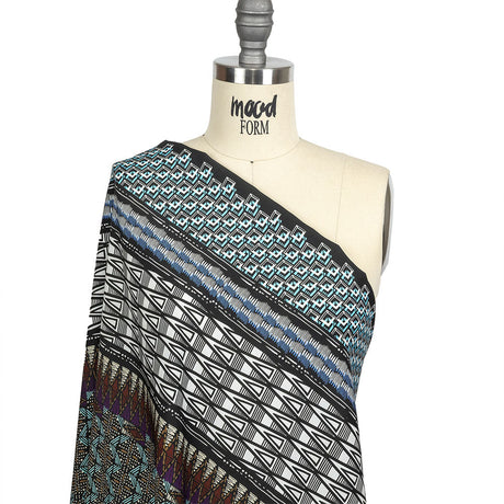 Fluid Polyester Twill Print - Blue and White Geometric Stripes - Mood Exclusive Hypatia
