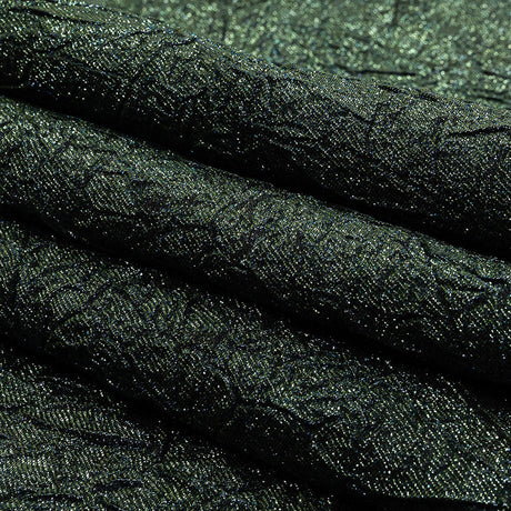 Astrolabe Metallic Evergreen and Navy Crinkled Luxury Brocade with Black Backing