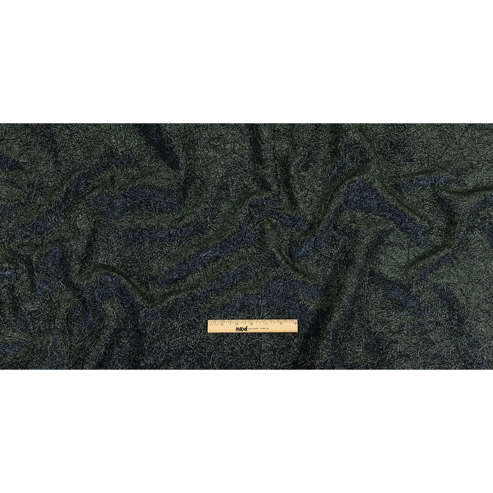 Astrolabe Metallic Evergreen and Navy Crinkled Luxury Brocade with Black Backing