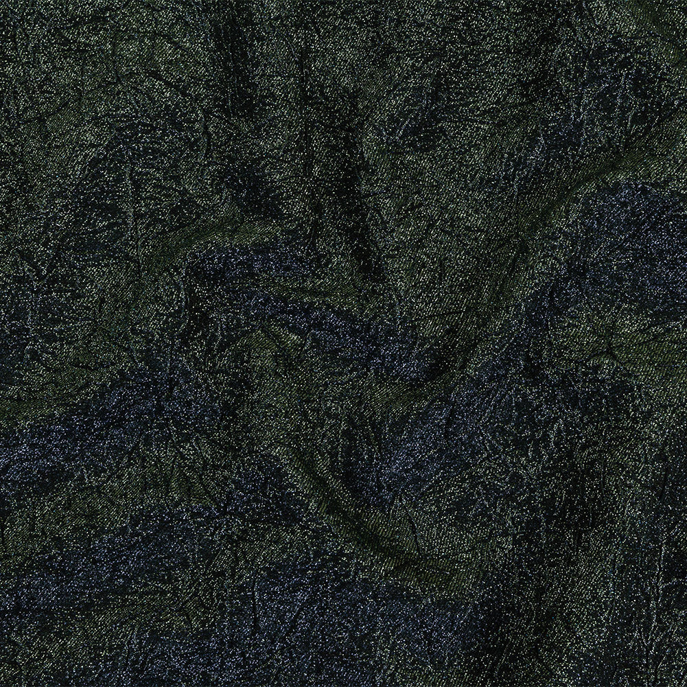 Astrolabe Metallic Evergreen and Navy Crinkled Luxury Brocade with Black Backing