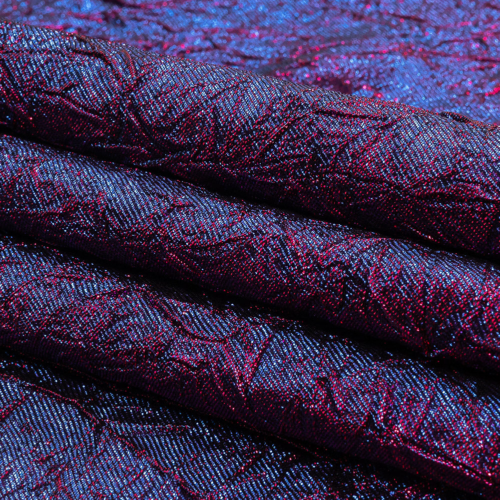 Astrolabe Metallic Berry Gloss and Ultramarine Crinkled Luxury Brocade with Black Backing