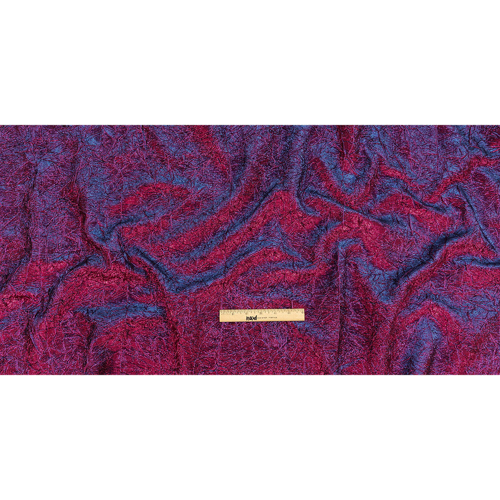 Astrolabe Metallic Berry Gloss and Ultramarine Crinkled Luxury Brocade with Black Backing