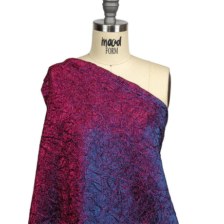 Astrolabe Metallic Berry Gloss and Ultramarine Crinkled Luxury Brocade with Black Backing