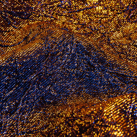 Astrolabe Metallic Copper and Royal Blue Crinkled Luxury Brocade with Black Backing
