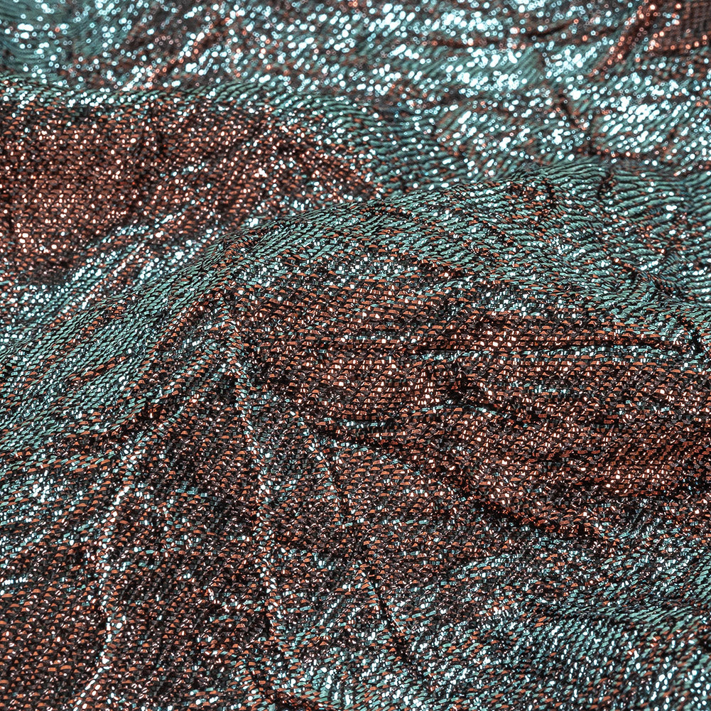 Astrolabe Metallic Sky and Salmon Crinkled Luxury Brocade with Black Backing