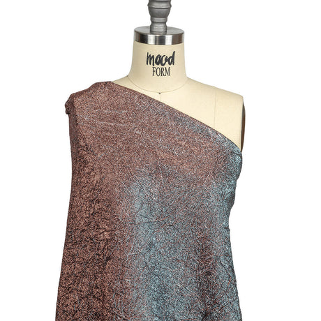 Astrolabe Metallic Sky and Salmon Crinkled Luxury Brocade with Black Backing