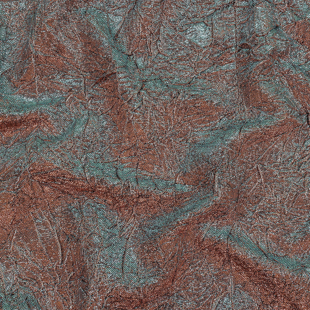 Astrolabe Metallic Sky and Salmon Crinkled Luxury Brocade with Black Backing