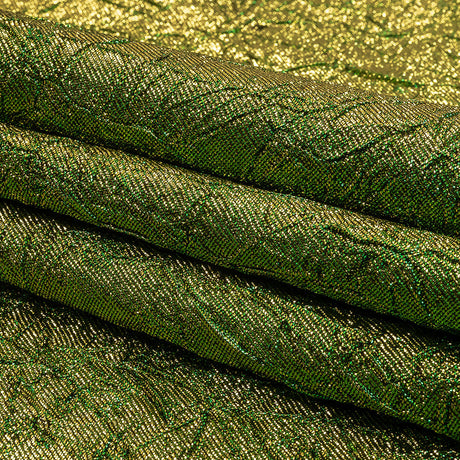 Astrolabe Metallic Lemon and Kelly Crinkled Luxury Brocade with Black Backing