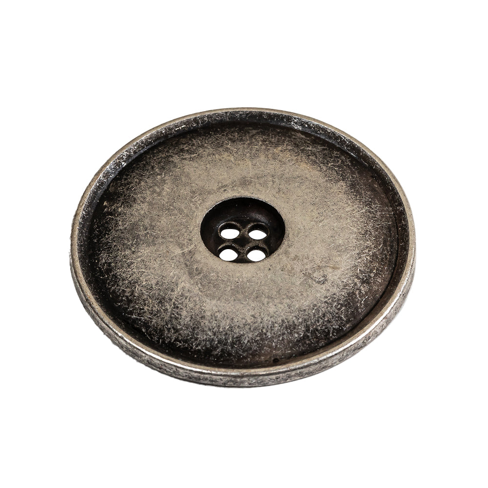 Weathered Silver Narrow Rim Low Convex 4-Hole Metal Button - 44L/28mm