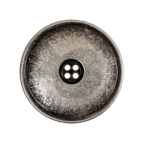 Weathered Silver Narrow Rim Low Convex 4-Hole Metal Button - 44L/28mm
