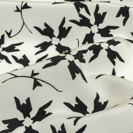 Tanya Taylor White and Black Geometric Floral Silk Crepe de Chine