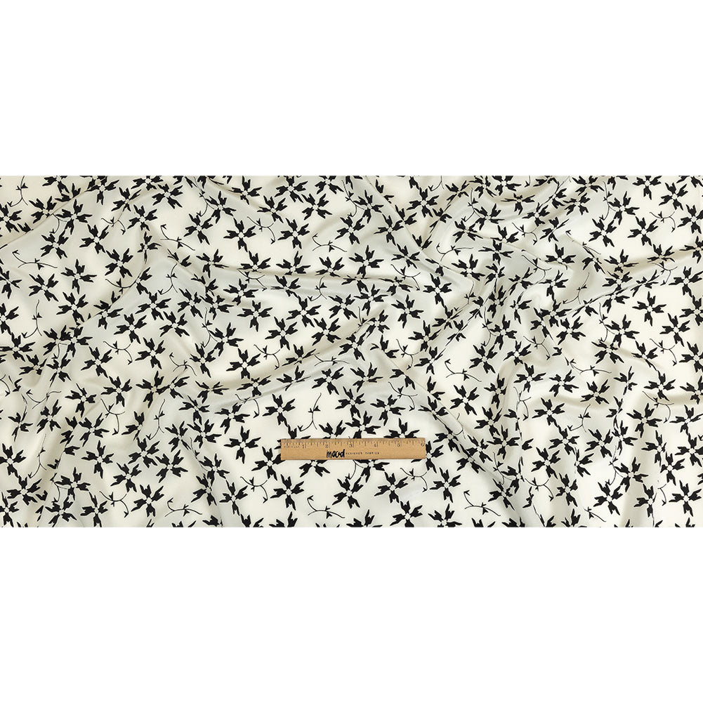 Tanya Taylor White and Black Geometric Floral Silk Crepe de Chine