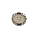 Italian Iridescent White 4 Hole Button with Silver Metal Rim - 25L/16mm