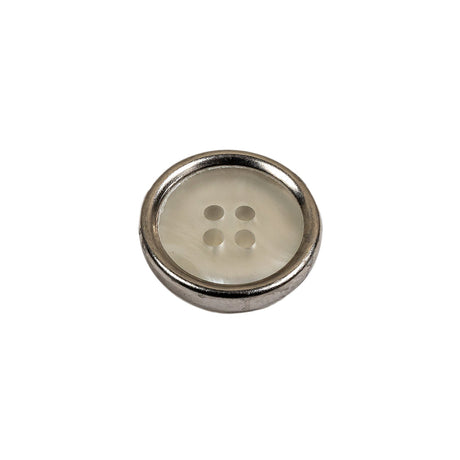 Italian Iridescent White 4 Hole Button with Silver Metal Rim - 25L/16mm