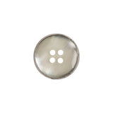 Italian Iridescent White 4 Hole Button with Silver Metal Rim - 25L/16mm