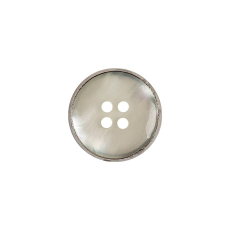 Italian Iridescent White 4 Hole Button with Silver Metal Rim - 25L/16mm